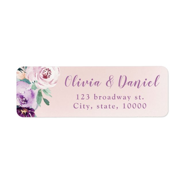 Blooming botanical purple floral return address label (Front)