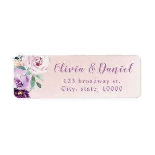 Blooming botanical purple floral return address return address label