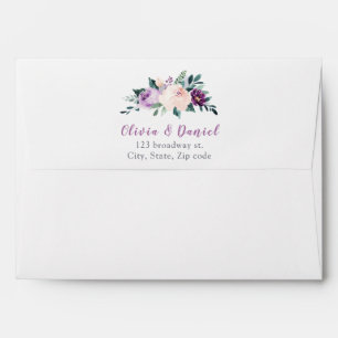 Blooming botanical purple floral Wedding Envelope