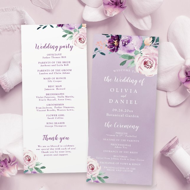 Blooming botanical purple floral wedding program (Blooming botanical purple floral wedding program)