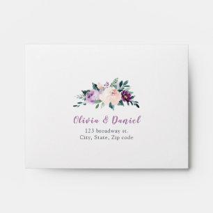 Blooming botanical purple floral Wedding RSVP Envelope