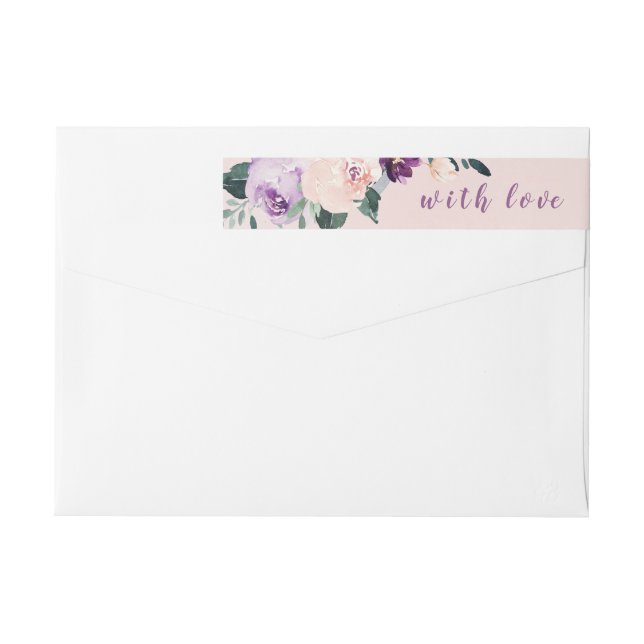 Blooming botanical purple floral Wedding Wrap Around Label (Back)