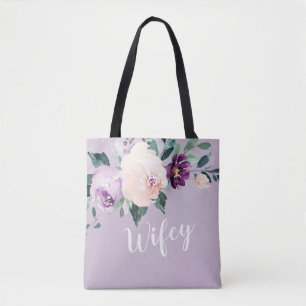 Blooming botanical purple personalised wifey tote bag
