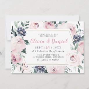 Blooming botanical sweet blush floral wedding invitation