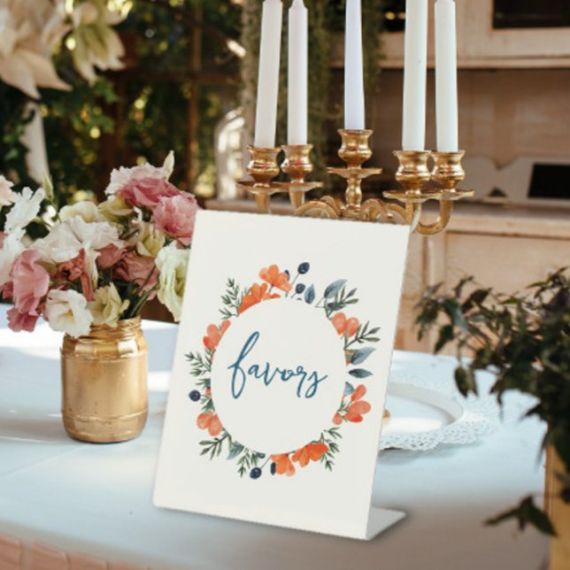 Blooming Botanicals Orange Bridal Shower Favours Pedestal Sign (Creator Uploaded)