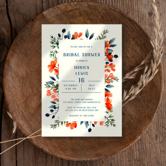 Blooming Botanicals Orange Floral Bridal Shower Invitation (Creator Uploaded)