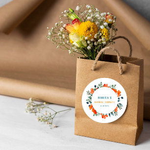 Blooming Botanicals Orange Green Bridal Shower Classic Round Sticker