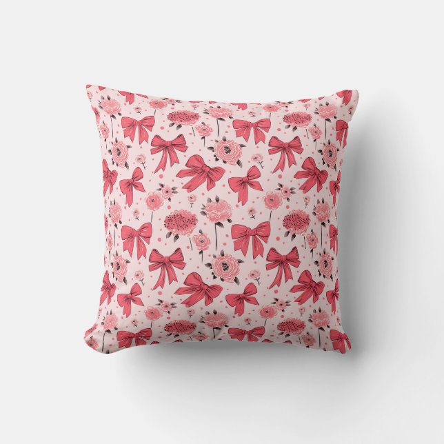 Blooming Bows - Floral and Ribbon Pattern Cushion (Front)