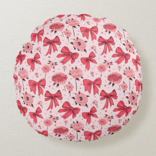 Blooming Bows - Floral and Ribbon Pattern Round Cushion