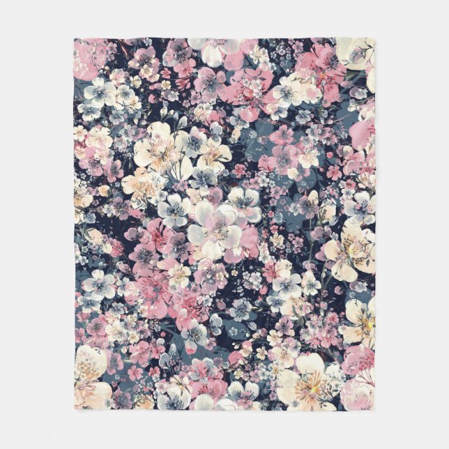 Blooming branches: watercolor seamless pattern fleece blanket (Front)