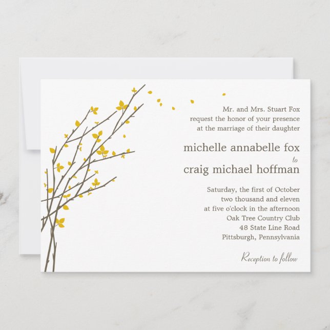 Blooming Branches Wedding Invitation - Mustard (Front)