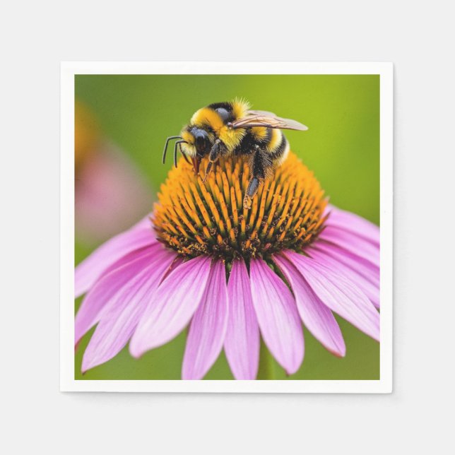 Blooming Bumblebee on Purple Coneflower Napkin (Front)