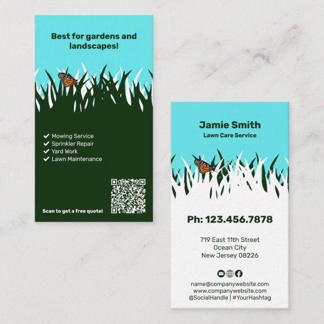 Blooming Business Butterfly Personalised Lawn Care Business Card (Front/Back)