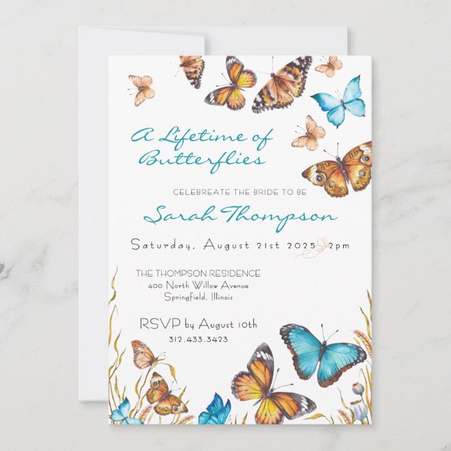 Blooming Butterflies Always Butterflies Bridal  Invitation (Front)