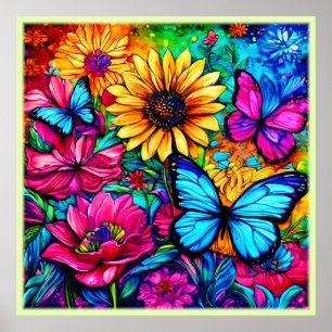 Blooming Butterfly Haven Poster