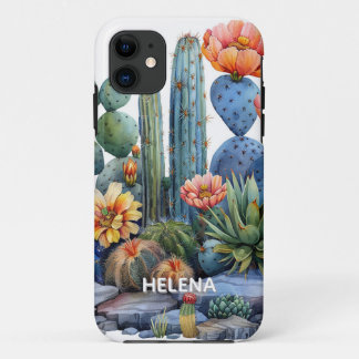 Blooming cacti and succulents iPhone 11 case