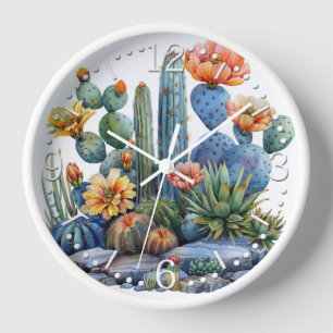 Blooming cacti and succulents clock