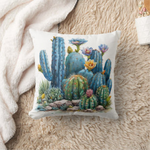 Blooming cacti and succulents cushion