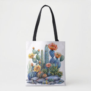 Blooming cacti and succulents tote bag