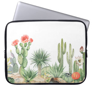 Blooming Cacti Watercolor Border Pattern Laptop Sleeve