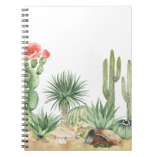 Blooming Cacti Watercolor Border Pattern Notebook