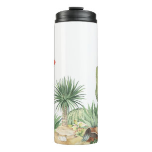 Blooming Cacti Watercolor Border Pattern Thermal Tumbler