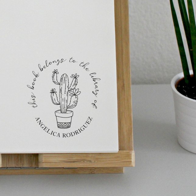 Blooming Cactus Hand-drawn Library Book Rubber Stamp (Creator Uploaded)