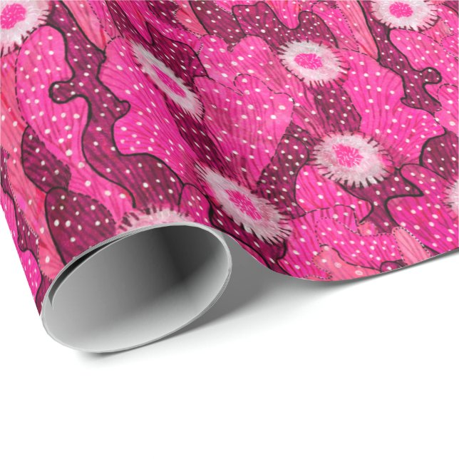 Blooming cactus succulent pink camouflage pattern wrapping paper (Roll Corner)