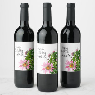 Blooming Cactus Watercolor Custom Party Wine Label