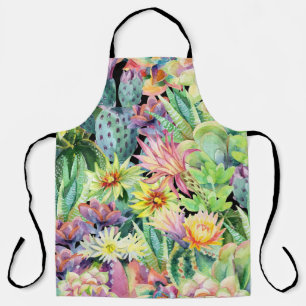 Blooming cactus, watercolor seamless pattern. apron