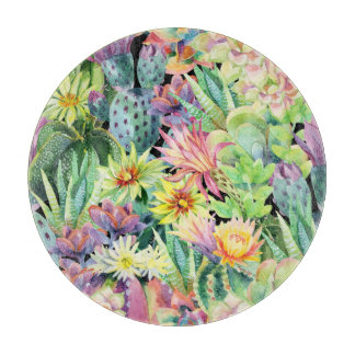 Blooming cactus, watercolor seamless pattern. cutting board