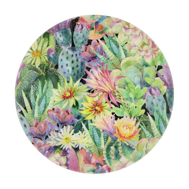 Blooming cactus, watercolor seamless pattern. cutting board (Front)