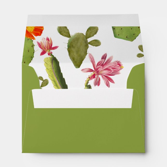 Blooming cactus wedding invitation envelope (Back (Bottom))