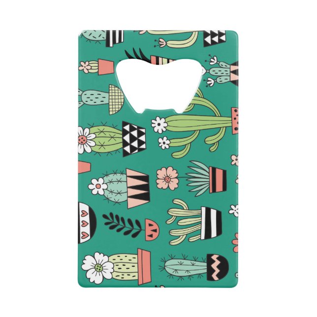 Blooming Cactuses Green Background Vintage (Front)