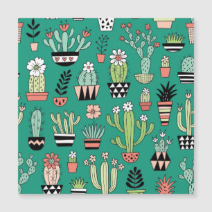 Blooming Cactuses Green Background Vintage