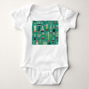 Blooming Cactuses Green Background Vintage Baby Bodysuit