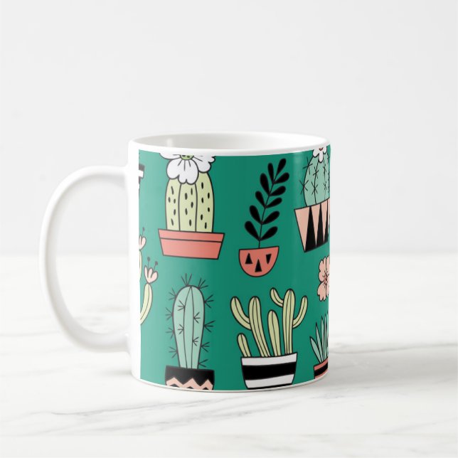 Blooming Cactuses Green Background Vintage Coffee Mug (Left)