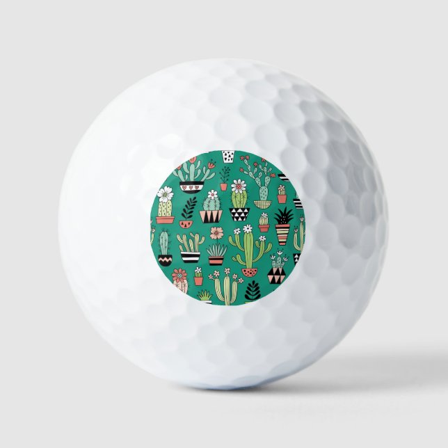 Blooming Cactuses Green Background Vintage Golf Balls (Front)