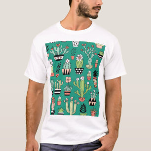 Blooming Cactuses Green Background Vintage T-Shirt