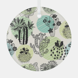 Blooming Cactuses: Hand-Drawn Seamless Charm Glass Tree Decoration