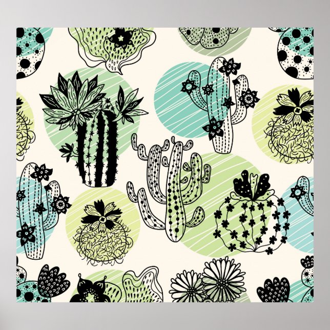 Blooming Cactuses: Hand-Drawn Seamless Charm Poster (Front)
