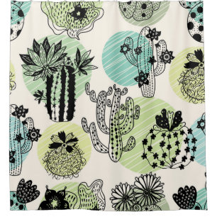 Blooming Cactuses: Hand-Drawn Seamless Charm Shower Curtain