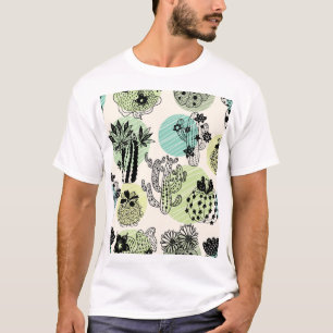 Blooming Cactuses: Hand-Drawn Seamless Charm T-Shirt