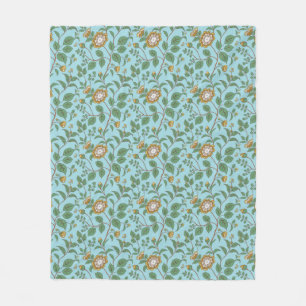 Blooming Camellia Blue Green Yellow Fleece Blanket