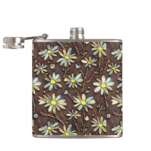 Blooming camomiles - Modern floral pattern design Hip Flask