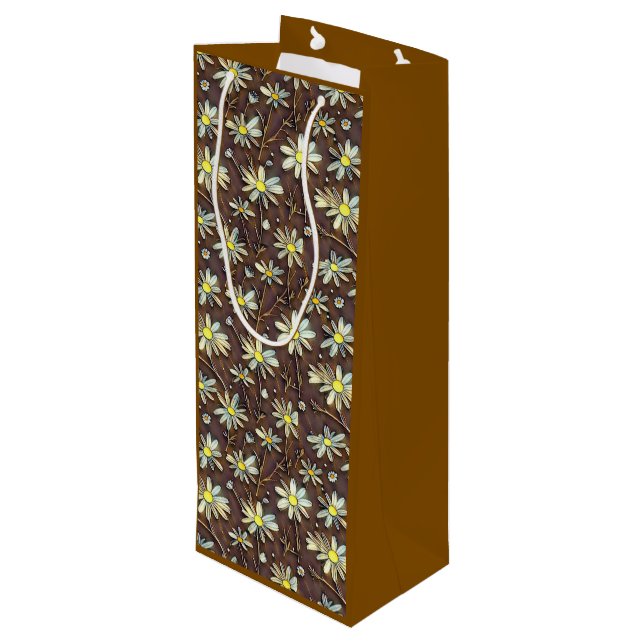 Blooming camomiles - Modern floral pattern design  Wine Gift Bag (Back Angled)