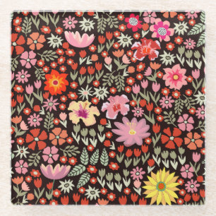 Blooming Carpet: Floral Vintage Seamless. Glass Coaster