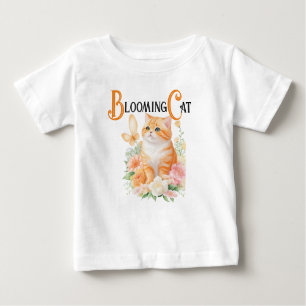 Blooming Cat: Elegant Orange and White in Bloom Baby T-Shirt