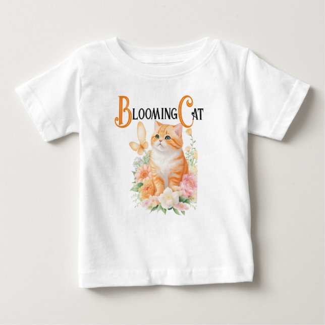 Blooming Cat: Elegant Orange and White in Bloom Baby T-Shirt (Front)