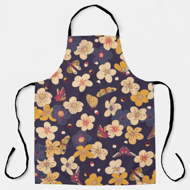 blooming cherry and butterflies seamless pattern.  apron (Front)